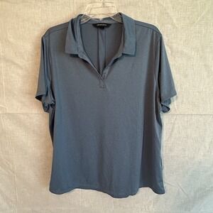 Mercer Mettle Womens 2XL Blue Performance Polo Shirt Open V-Neck Short Sleeve
